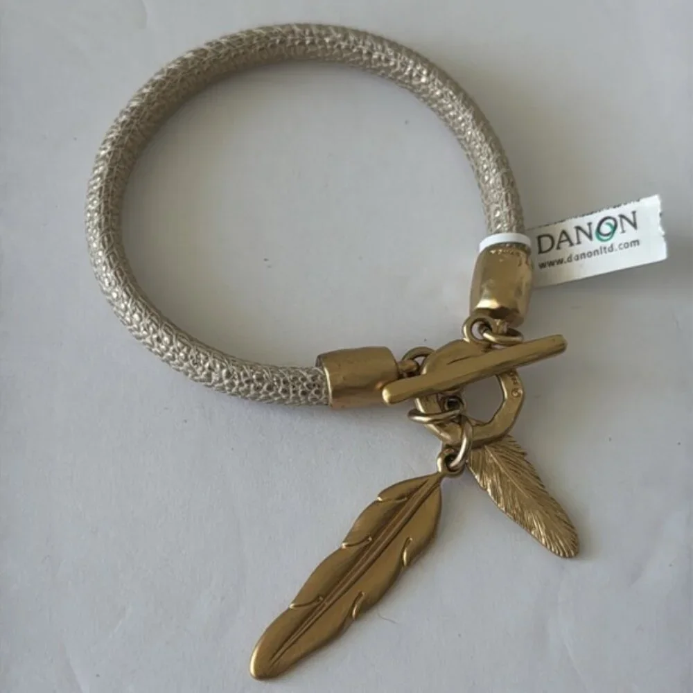 Danon Leather Gold Bracelet with Metal Leaves Gold Color 7